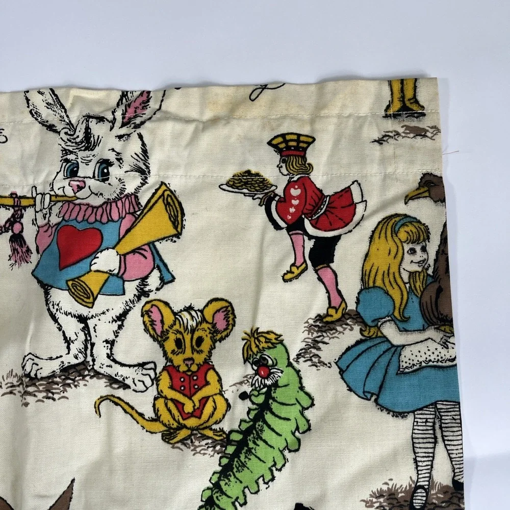 Vintage 1970s Alice in Wonderland Psychedelic Mad Hatter Tea Party Cotton Fabric
